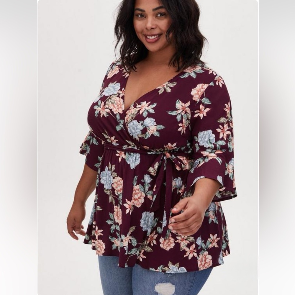Torrid Floral Challis Faux Surplice Top